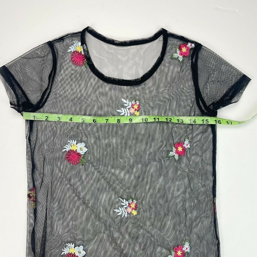 Vintage Y2K long black sheer mesh floral dress size small - Picture 5 of 5